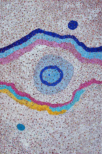 Australian Indigenous (Aboriginal and Torres Strait Islander) artwork by THERESA NOWEE of Warlayirti Artists (Balgo). The title is Tjurnu. [354/15] (Acrylic on Linen)