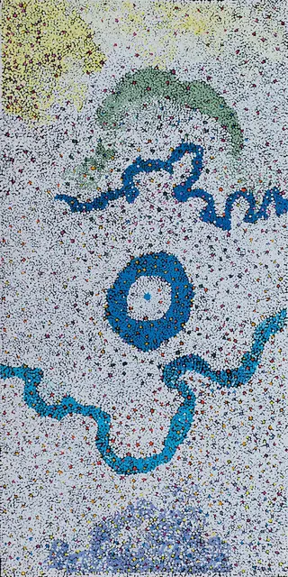 Australian Indigenous (Aboriginal and Torres Strait Islander) artwork by THERESA NOWEE of Warlayirti Artists (Balgo). The title is Tjurnu. [356/15] (Acrylic on Linen)