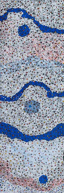 Australian Indigenous (Aboriginal and Torres Strait Islander) artwork by THERESA NOWEE of Warlayirti Artists (Balgo). The title is Tjurnu. [15-16] (Acrylic on Canvas)