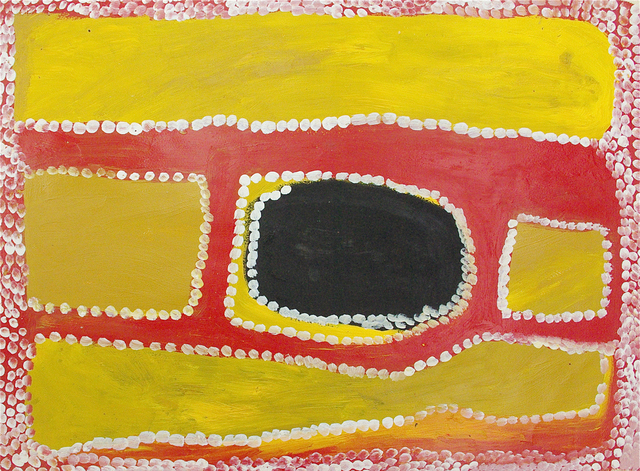 Australian Indigenous (Aboriginal and Torres Strait Islander) artwork by WAKARTU CORY SURPRISE of Mangkaja Artists. The title is Tapu. [wp202/04] (Atelier Artist Acrylic, 250gsm Velin Arches Paper)