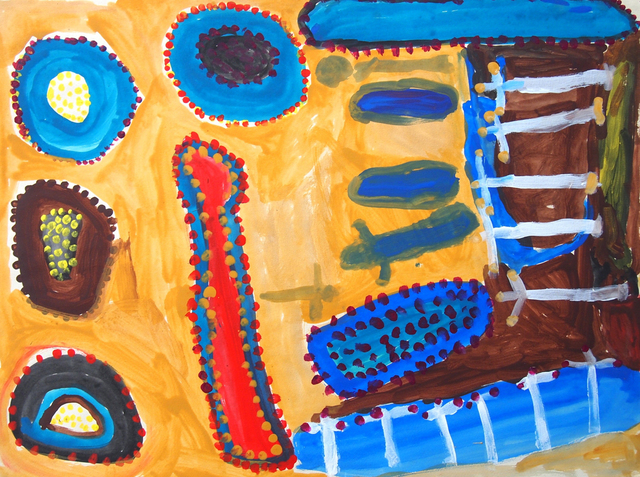 Australian Indigenous (Aboriginal and Torres Strait Islander) artwork by WANKURTA PEANUT FORD of Mangkaja Artists. The title is Tarpu. [wp549/93] (Derivan Matisse Acrylic - 250gsm Velin Arches Paper)