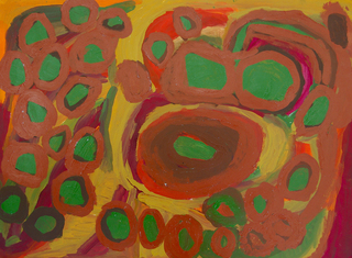 Australian Indigenous (Aboriginal and Torres Strait Islander) artwork by YATA GYPSY YADDA of Mangkaja Artists. The title is Tarpu. [632/12] (Derivan Matisse Acrylic - 280gsm Velin BFK Rives)