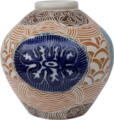Australian Indigenous (Aboriginal and Torres Strait Islander) artwork by TJIMPUNA WILLIAMS of Ernabella Artists. The title is Tali (Sand Dunes). [315C-14] (Stoneware with Sgraffito)