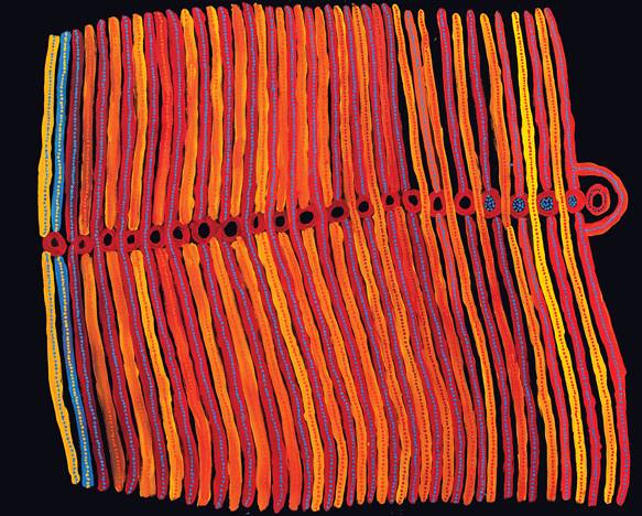 Australian Indigenous (Aboriginal and Torres Strait Islander) artwork by LENNARD WALKER of Spinifex Artists. The title is Tali Tjuta Iwarangka. [20-212] (Acrylic on Linen)