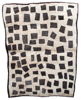 Australian Indigenous (Aboriginal and Torres Strait Islander) artwork by BRENDA KESI (ARIR&Eacute;) of Omie Artists. The title is Taliobam&euml;&rsquo;e Nioge - Ancestral Design of the Mud. [16-038] (Sihoti&rsquo;e Taliobam&euml;&rsquo;e - Appliqu&eacute;d Mud-Dyed Nioge (Barkcloth))