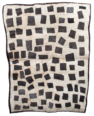 Australian Indigenous (Aboriginal and Torres Strait Islander) artwork by BRENDA KESI (ARIRÉ) of Omie Artists. The title is Taliobamë’e Nioge - Ancestral Design of the Mud. [16-038] (Sihoti’e Taliobamë’e - Appliquéd Mud-Dyed Nioge (Barkcloth))