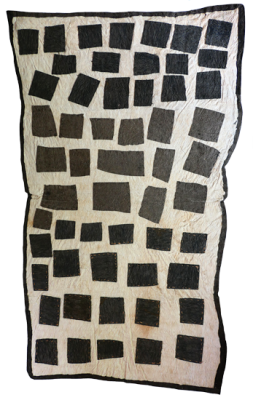 Australian Indigenous (Aboriginal and Torres Strait Islander) artwork by BRENDA KESI (ARIRÉ) of Omie Artists. The title is Taliobamë’e Nioge - Ancestral Design of the Mud. [16-039] (Sihoti’e Taliobamë’e - Appliquéd Mud-Dyed Nioge (Barkcloth))