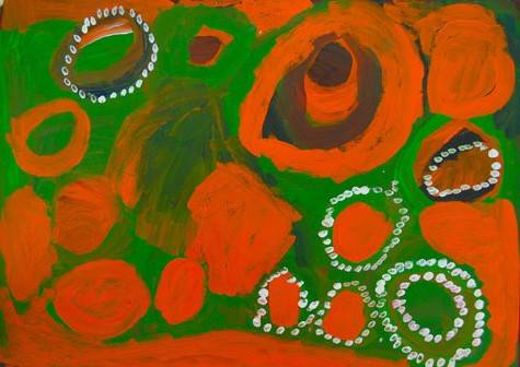 Australian Indigenous (Aboriginal and Torres Strait Islander) artwork by YATA GYPSY YADDA of Mangkaja Artists. The title is Tapu. [wp187/97] (Derivan Matisse Acrylic - 280gsm Velin BFK Rives)