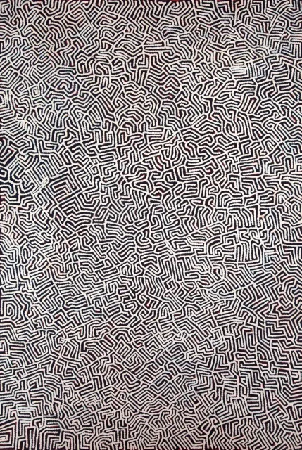 Australian Indigenous (Aboriginal and Torres Strait Islander) artwork by MICHAEL REID TJAPANANGKA of Papunya Tula Artists. The title is Tarkul. [MR1001006] (Acrylic on Belgian Linen)
