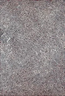 Australian Indigenous (Aboriginal and Torres Strait Islander) artwork by MICHAEL REID TJAPANANGKA of Papunya Tula Artists. The title is Tarkul. [MR1001006] (Acrylic on Belgian Linen)
