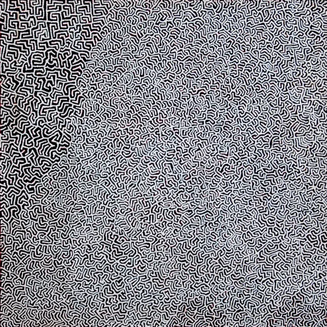 Australian Indigenous (Aboriginal and Torres Strait Islander) artwork by MICHAEL REID TJAPANANGKA of Papunya Tula Artists. The title is Tarkul. [MR1001014] (Acrylic on Belgian Linen)