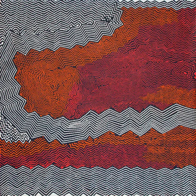 Australian Indigenous (Aboriginal and Torres Strait Islander) artwork by BOBBY WEST TJUPURRULA of Papunya Tula Artists. The title is Tarkul. [BW1403076] (Acrylic on Belgian Linen)