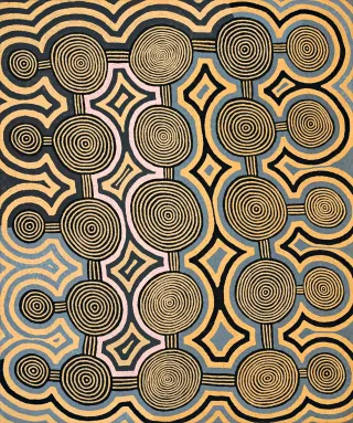 Australian Indigenous (Aboriginal and Torres Strait Islander) artwork by RONNIE TJAMPITJINPA of Papunya Tula Artists. The title is Tarkulnga. [RT881025] (Acrylic on Belgian Linen)