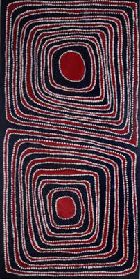 Australian Indigenous (Aboriginal and Torres Strait Islander) artwork by MAWUKURA JIMMY NERRIMAH of Mangkaja Artists. The title is Tarpu Jila (waterhole). [270/06] (Acrylic on Canvas)