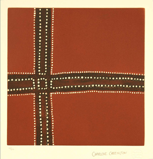 Australian Indigenous (Aboriginal and Torres Strait Islander) artwork by CHARLENE CARRINGTON of Warmun Artists. The title is Texas Crossroads. [WACP16/5] (Etching - edition of 40)