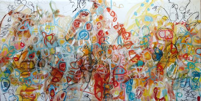 Australian Indigenous (Aboriginal and Torres Strait Islander) artwork by ROBBI NEAL of Miscellaneous Artists. The title is The Days are Just Beautiful. [RN250222L] (Oil and Acrylic on Linen)