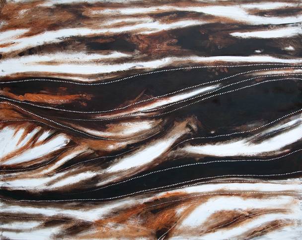 Australian Indigenous (Aboriginal and Torres Strait Islander) artwork by SHANE PICKETT of Miscellaneous Artists. The title is The Travel Lines of Winds During the Night of Biroc. [SP01531] (Acrylic on Linen)