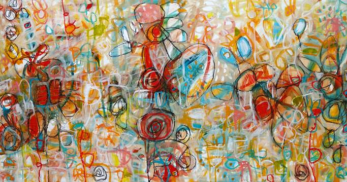 Australian Indigenous (Aboriginal and Torres Strait Islander) artwork by ROBBI NEAL of Miscellaneous Artists. The title is The Winter Garden. [RN290422L] (Oil and Acrylic on Linen)