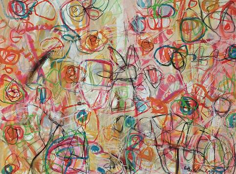 Australian Indigenous (Aboriginal and Torres Strait Islander) artwork by ROBBI NEAL of Miscellaneous Artists. The title is Thinking About Those Times. [RN250122P] (Pastel and Gouache on 638gsm Saunders Waterford 100% Cotton Acid Free Rough Paper)