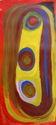 Australian Indigenous (Aboriginal and Torres Strait Islander) artwork by NYUJU STUMPY BROWN of Mangkaja Artists. The title is Three Jumu (Soakwater). [6/06] (Atelier Acrylic Paint on 14oz Canvas)