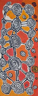 Australian Indigenous (Aboriginal and Torres Strait Islander) artwork by JOHNNY YUNGUT TJUPURRULA of Papunya Tula Artists. The title is Tingari Ceremonies at Wilkinkarra. [JY1203112] (Acrylic on Belgian Linen)