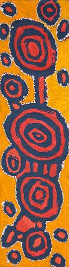 Australian Indigenous (Aboriginal and Torres Strait Islander) artwork by JOHNNY YUNGUT TJUPURRULA of Papunya Tula Artists. The title is Tingari Ceremonies at Wilkinkarra. [JY1302013] (Acrylic on Belgian Linen)
