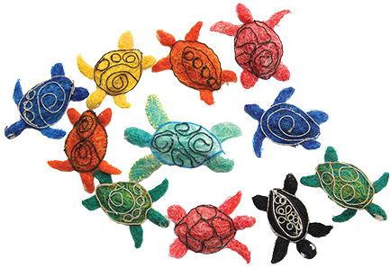 Australian Indigenous (Aboriginal and Torres Strait Islander) artwork by LAVINIA KETCHELL of Erub Erwer Meta. The title is Tiny Turtles. [16-182] (Ghost Nets, Rope & Twine)