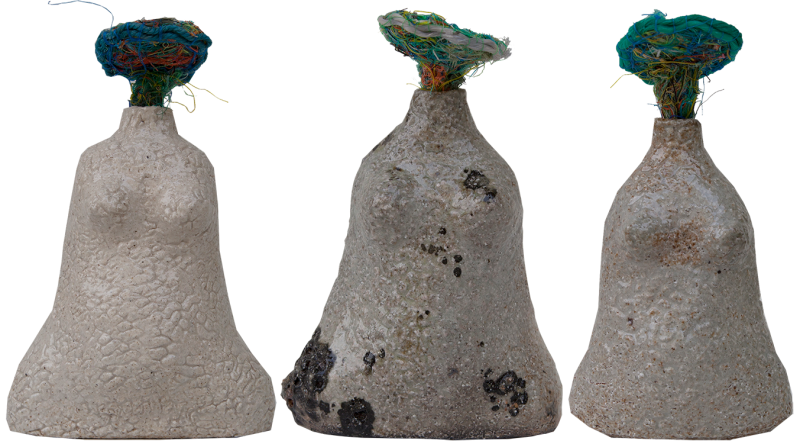 Australian Indigenous (Aboriginal and Torres Strait Islander) artwork by ELLAROSE SAVAGE of Erub Erwer Meta. The title is Tiri Sisters. [14-57] (Ceramic)