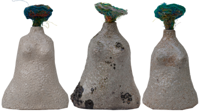 Australian Indigenous (Aboriginal and Torres Strait Islander) artwork by ELLAROSE SAVAGE of Erub Erwer Meta. The title is Tiri Sisters. [14-57] (Ceramic)