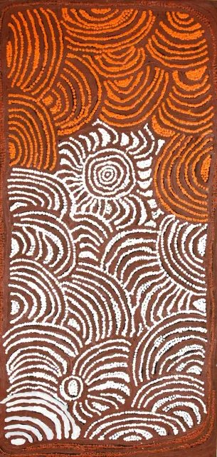 Australian Indigenous (Aboriginal and Torres Strait Islander) artwork by MANUPA BUTLER of Warakurna Artists. The title is Tjakura Tjukurrpa. [04-269] (Acrylic on Linen)
