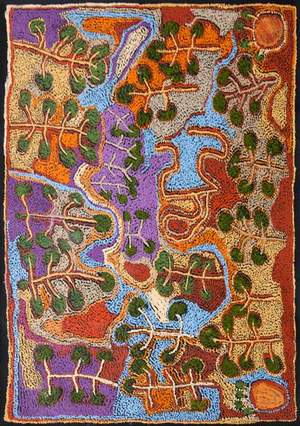 Australian Indigenous (Aboriginal and Torres Strait Islander) artwork by KATHLEEN TJAPALYI of Mimili Maku Arts. The title is Tjalpiri. [307-2012] (Acrylic on Linen)