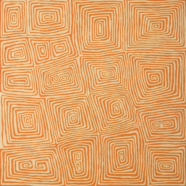 Australian Indigenous (Aboriginal and Torres Strait Islander) artwork by JACKIE GILES TJAPALTJARRI of Papunya Tula Artists. The title is Tjamu Tjamu. [JG0605003] (Acrylic on Belgian Linen)
