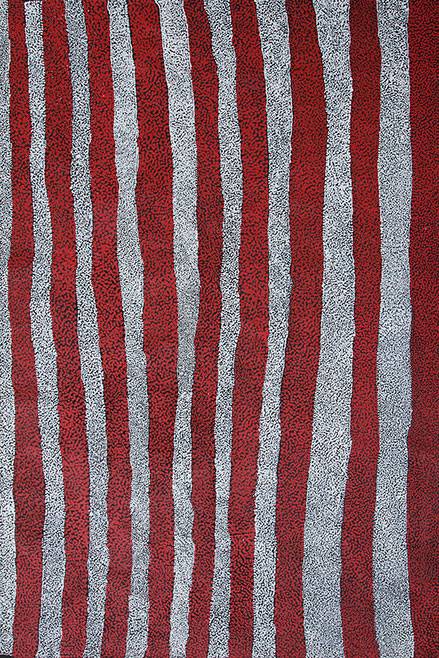 Australian Indigenous (Aboriginal and Torres Strait Islander) artwork by MATJANGKA (NYUKANA) NORRIS of Kaltjiti Artists. The title is Tjarka Munu Milkali - Blood and Bones. [KALNNO9557P] (Acrylic on Belgian Linen)