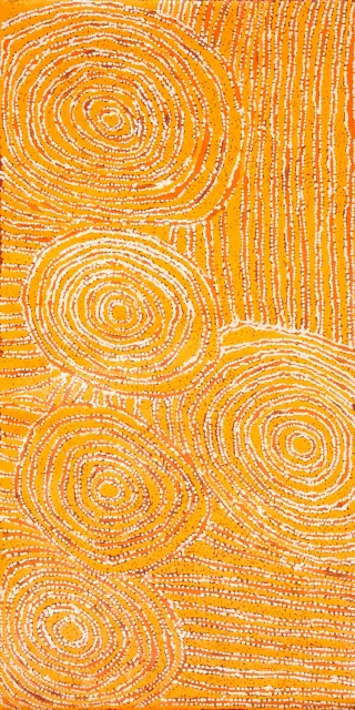 Australian Indigenous (Aboriginal and Torres Strait Islander) artwork by DEBRA NAKAMARRA of Papunya Tula Artists. The title is Tjintjintjin. [DN0806086] (Acrylic on Linen)
