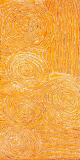 Australian Indigenous (Aboriginal and Torres Strait Islander) artwork by DEBRA NAKAMARRA of Papunya Tula Artists. The title is Tjintjintjin. [DN0806086] (Acrylic on Linen)