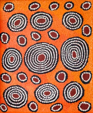 Australian Indigenous (Aboriginal and Torres Strait Islander) artwork by SAM TJAPANANGKA of Papunya Tula Artists. The title is Tjintjintjin. [ST0903070] (Acrylic on Linen)
