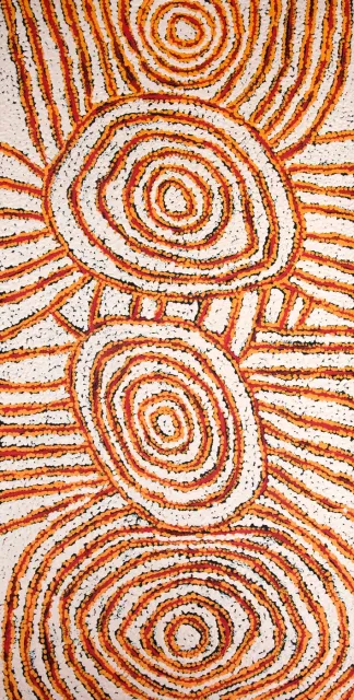 Australian Indigenous (Aboriginal and Torres Strait Islander) artwork by DEBRA NAKAMARRA of Papunya Tula Artists. The title is Tjintjintjin. [DN1005016] (Acrylic on Belgian Linen)