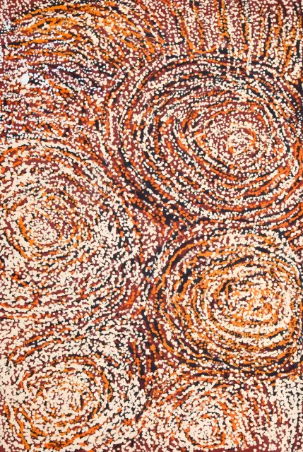 Australian Indigenous (Aboriginal and Torres Strait Islander) artwork by WALANGKURA NAPANANGKA of Papunya Tula Artists. The title is Tjintjintjin. [WN0906059] (Acrylic on Belgian Linen)