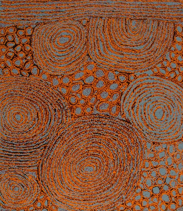 Australian Indigenous (Aboriginal and Torres Strait Islander) artwork by WALANGKURA NAPANANGKA of Papunya Tula Artists. The title is Tjintjintjin. [WN0706143] (Acrylic on Canvas)