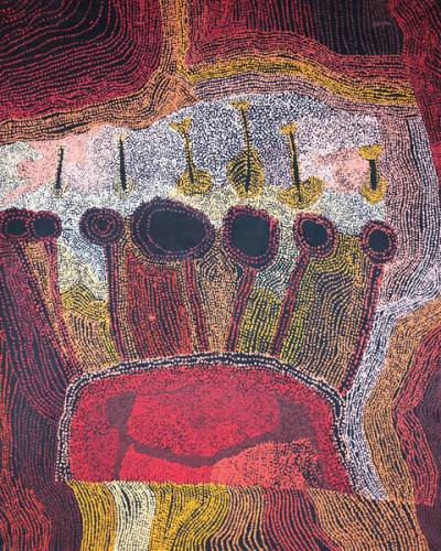 Australian Indigenous (Aboriginal and Torres Strait Islander) artwork by BERNARD TJALKURI of Tjungu Palya Artists. The title is Tjitji Tjuta. [18-154] (Synthetic Polymer on Linen)