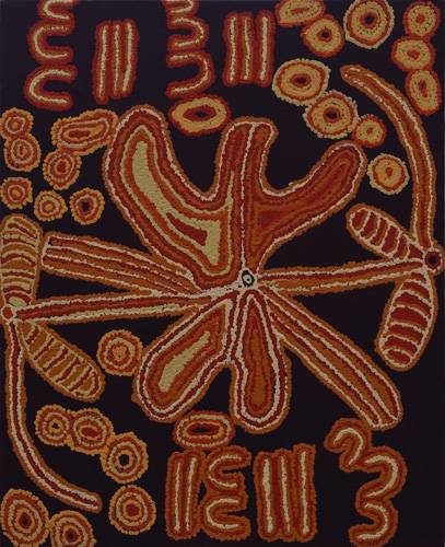 Australian Indigenous (Aboriginal and Torres Strait Islander) artwork by IWANA KEN of Tjungu Palya Artists. The title is Tjitji Tjuta Tjukurpa. [08478] (Acrylic on Canvas)