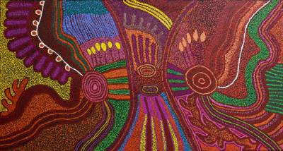 Australian Indigenous (Aboriginal and Torres Strait Islander) artwork by TJUNKAYA TAPAYA of Ernabella Artists. The title is Tjitjiku Tjukurpa. [188-12] (Acrylic on Canvas)