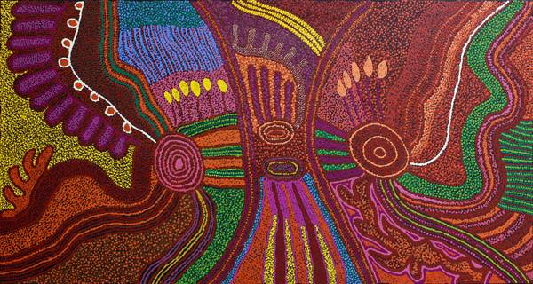 Australian Indigenous (Aboriginal and Torres Strait Islander) artwork by TJUNKAYA TAPAYA of Ernabella Artists. The title is Tjitjiku Tjukurpa. [188-12] (Acrylic on Canvas)