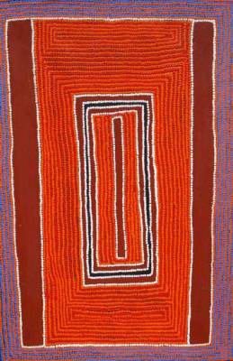 Australian Indigenous (Aboriginal and Torres Strait Islander) artwork by JIMMY TCHOOGA of Warlayirti Artists (Balgo). The title is Tjukukalyu. [200/08] (Acrylic on Linen)