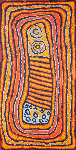 Australian Indigenous (Aboriginal and Torres Strait Islander) artwork by WALANGKURA NAPANANGKA (UTA UTA) of Papunya Tula Artists. The title is Tjukurla. [WN0702130] (Acrylic on Belgian Linen)