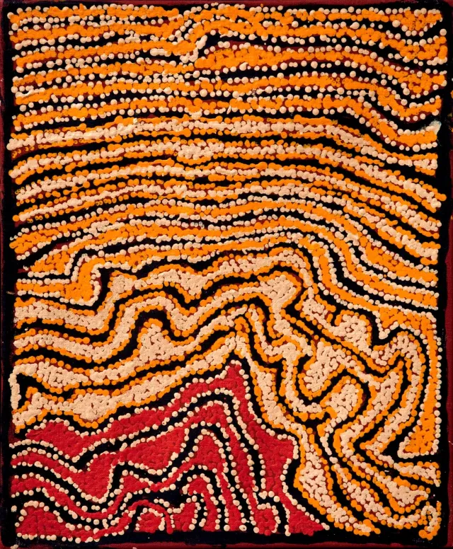 Australian Indigenous (Aboriginal and Torres Strait Islander) artwork by WALANGKURA NAPANANGKA (UTA UTA) of Papunya Tula Artists. The title is Tjukurla. [WN0807159] (Acrylic on Belgian Linen)
