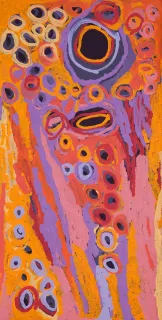 Australian Indigenous (Aboriginal and Torres Strait Islander) artwork by KATARRA BUTLER NAPALTJARRI of Papunya Tula Artists. The title is Tjukurla. [KB1403002] (Acrylic on Belgian Linen)