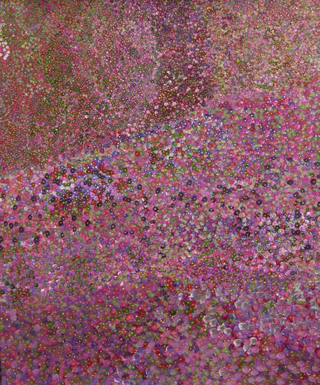 Australian Indigenous (Aboriginal and Torres Strait Islander) artwork by KATHY MARINGKA of Kaltjiti Artists. The title is Tjulpun-Tjulpunpa - Desert Wildflowers. [KALKMA8486P] (Acrylic on Belgian Linen)