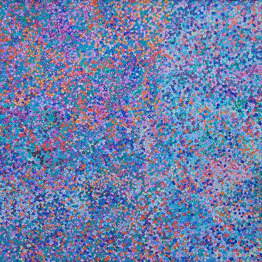 Australian Indigenous (Aboriginal and Torres Strait Islander) artwork by KATHY MARINGKA of Kaltjiti Artists. The title is Tjulpun-Tjulpunpa - Desert Wildflowers. [KALKMA10028P] (Acrylic on Belgian Linen)