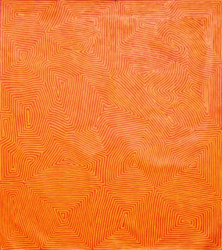 Australian Indigenous (Aboriginal and Torres Strait Islander) artwork by GEORGE TJUNGURRAYI of Papunya Tula Artists. The title is Tjulurulnga. [GT0904011] (Acrylic on Linen)